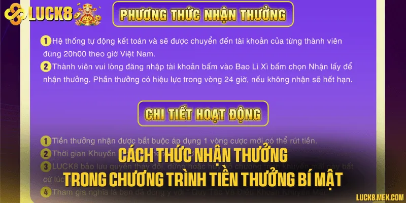 Cách thức nhận thưởng trong chương trình tiền thưởng bí mật