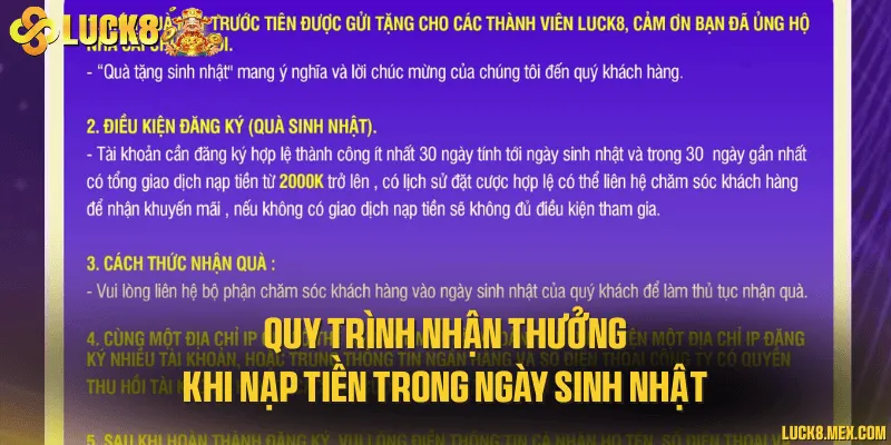 Quy trình nhận thưởng khi nạp tiền trong ngày sinh nhật